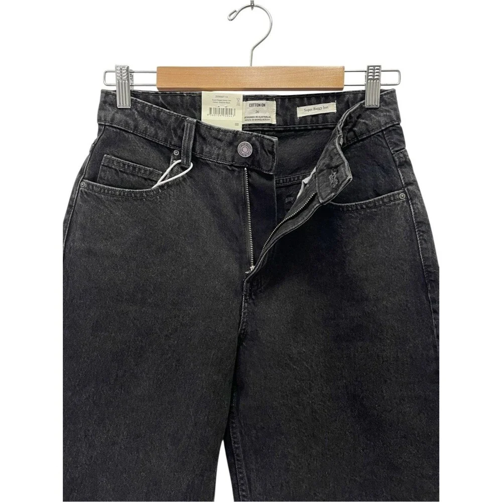 NWT Cotton On Super Baggy Jort Size 26 Black Denim Shorts Mid Rise Long Baggy